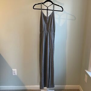 Gray Maxi Dress with Slit and Braided Straps